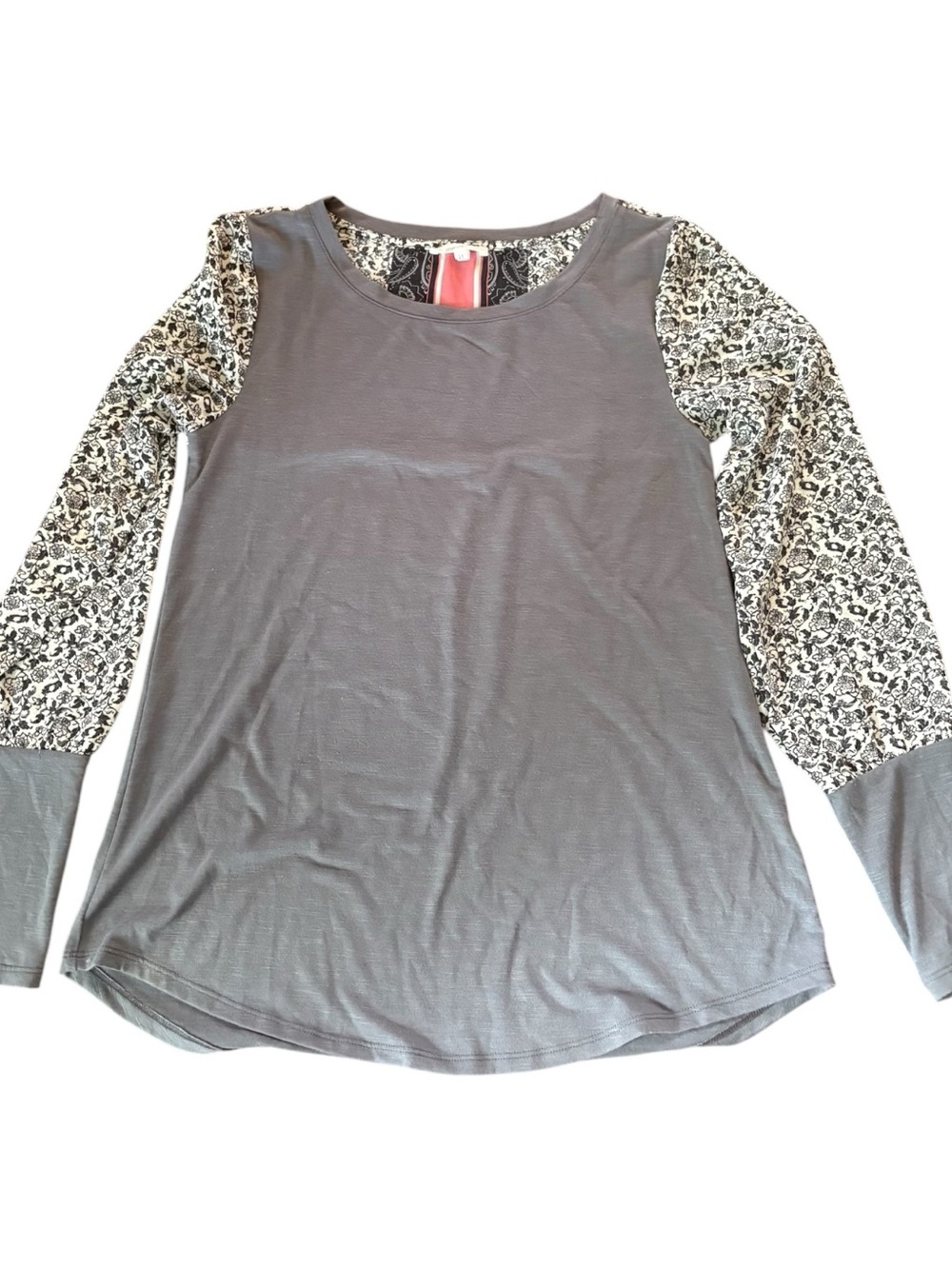 Maurices Gray Top with Floral Print Sleeves